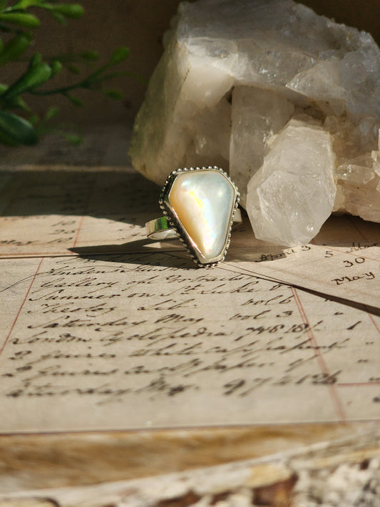 Mother of Pearl Coffin Ring