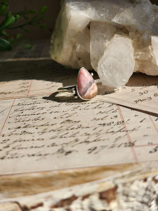 Rhodochrosite Teardrop Ring