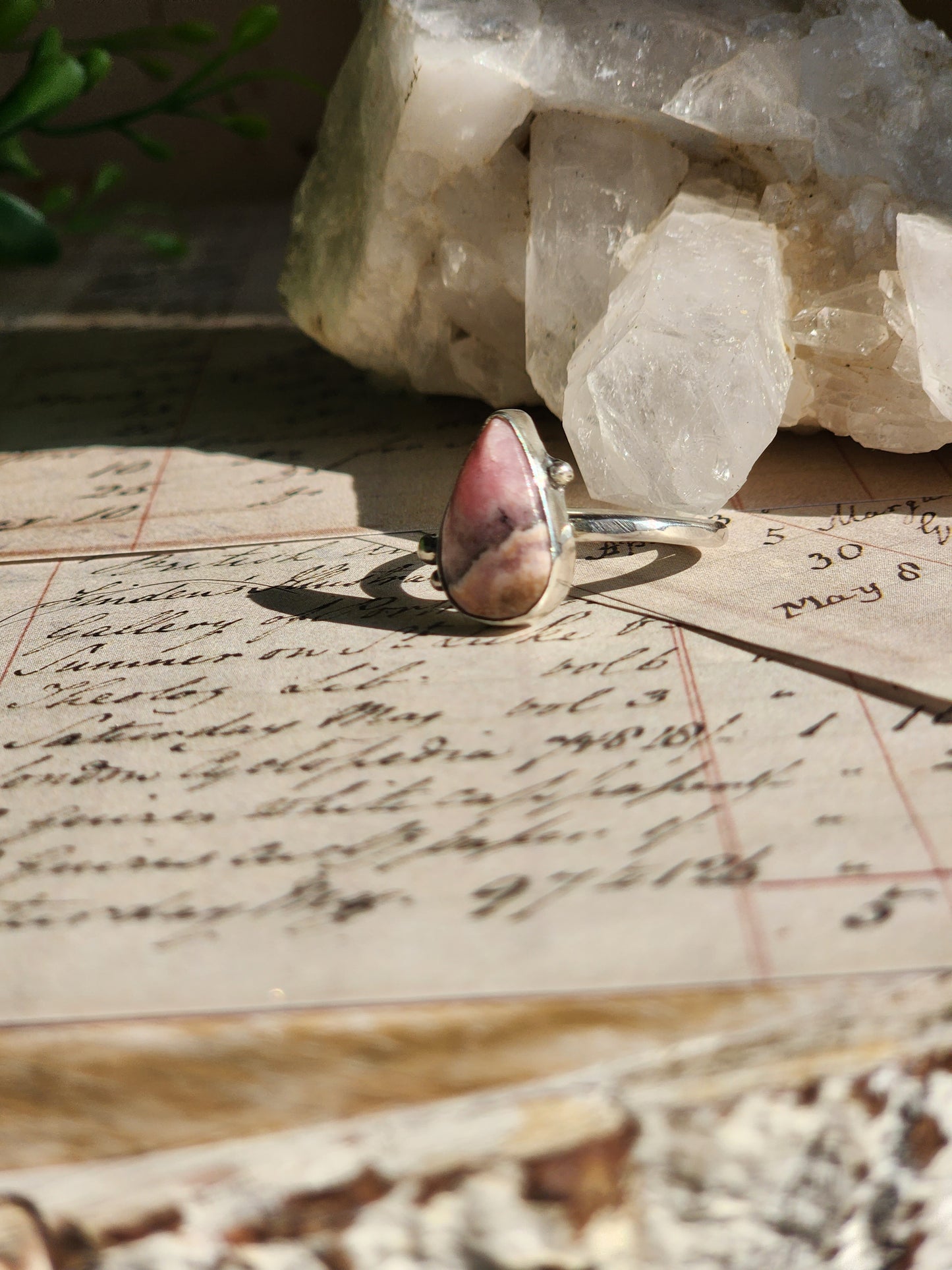Rhodochrosite Teardrop Ring