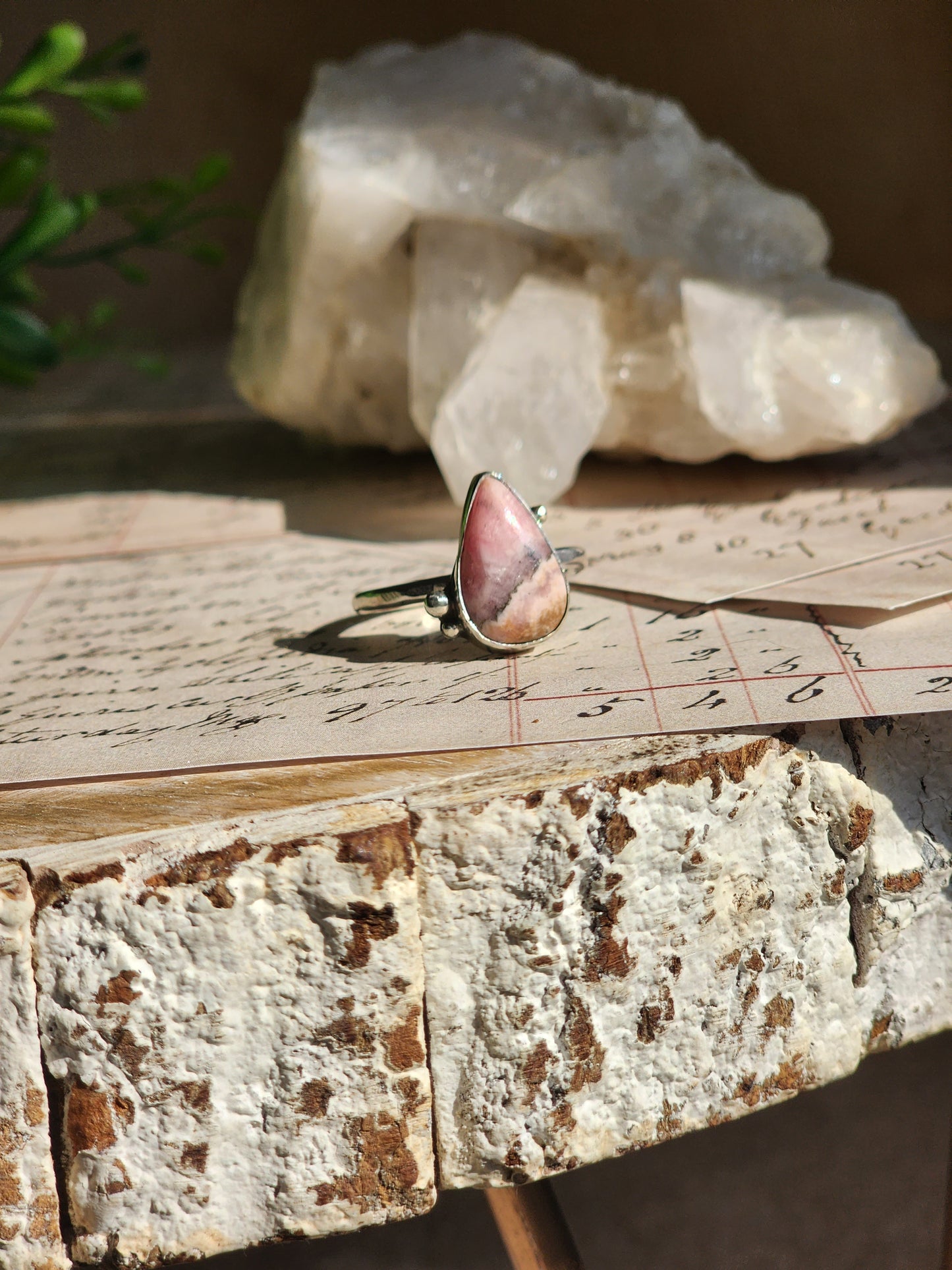 Rhodochrosite Teardrop Ring