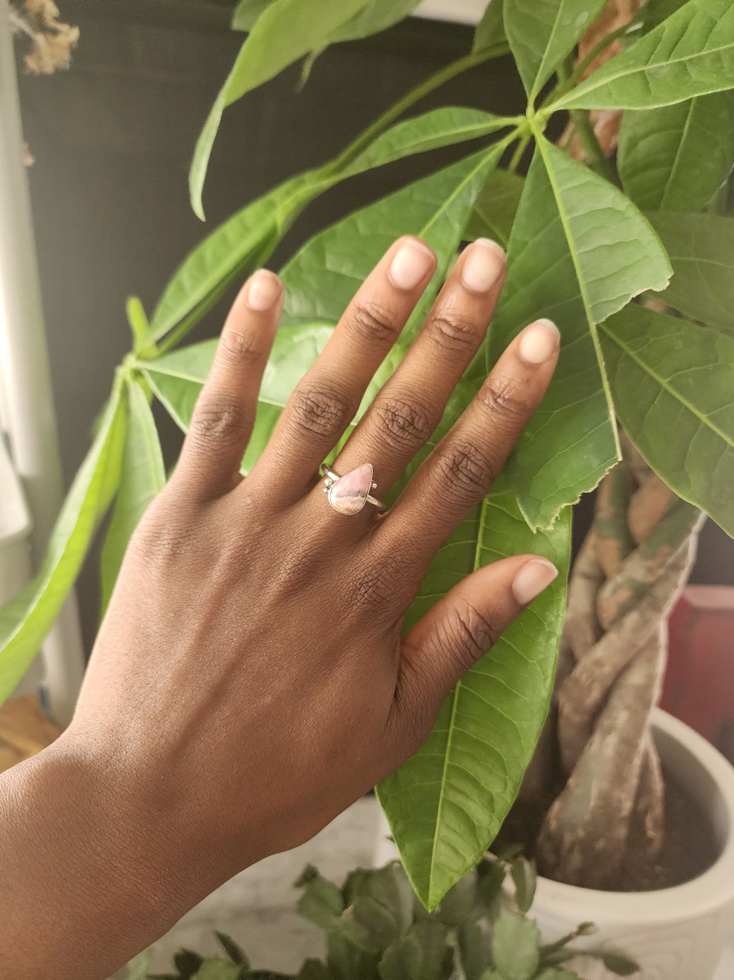 Rhodochrosite Teardrop Ring