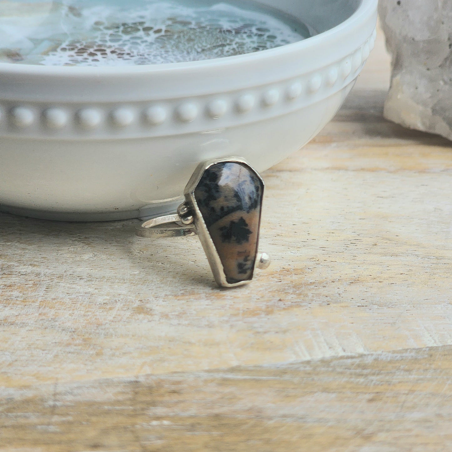Dendrite Agate Coffin Ring
