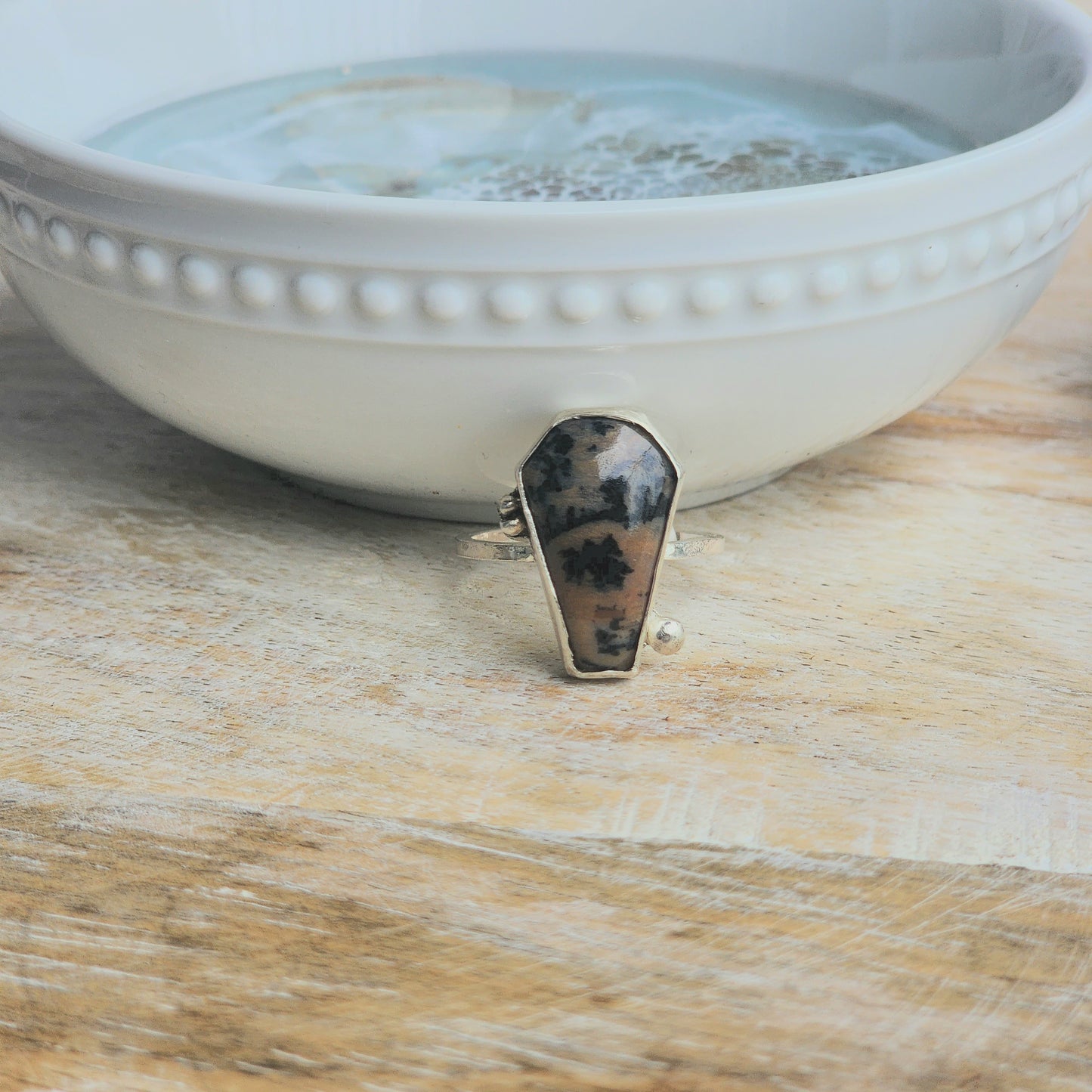 Dendrite Agate Coffin Ring