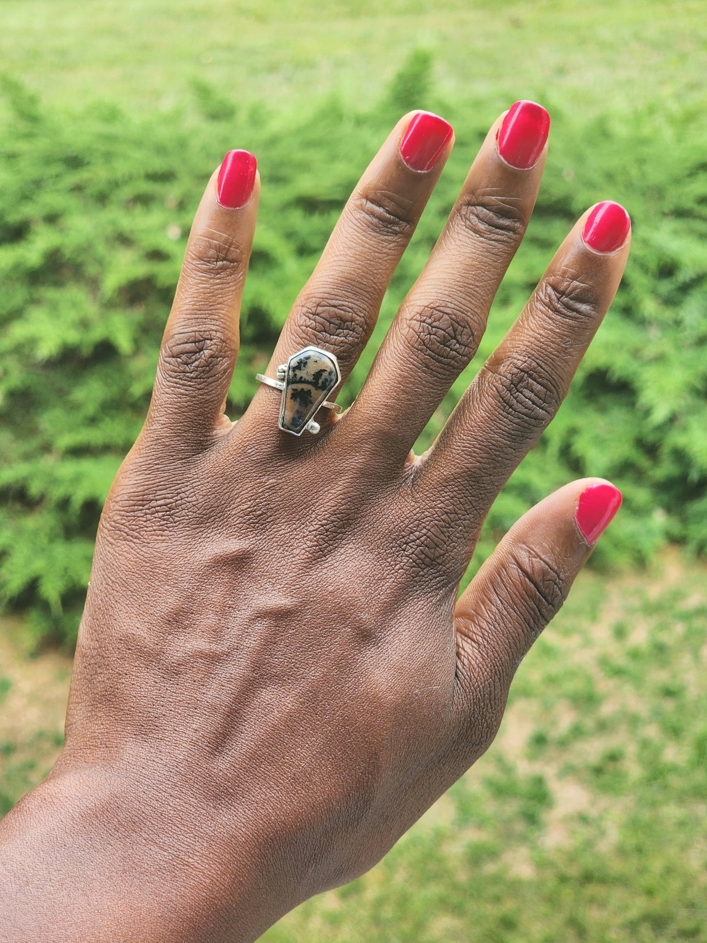 Dendrite Agate Coffin Ring