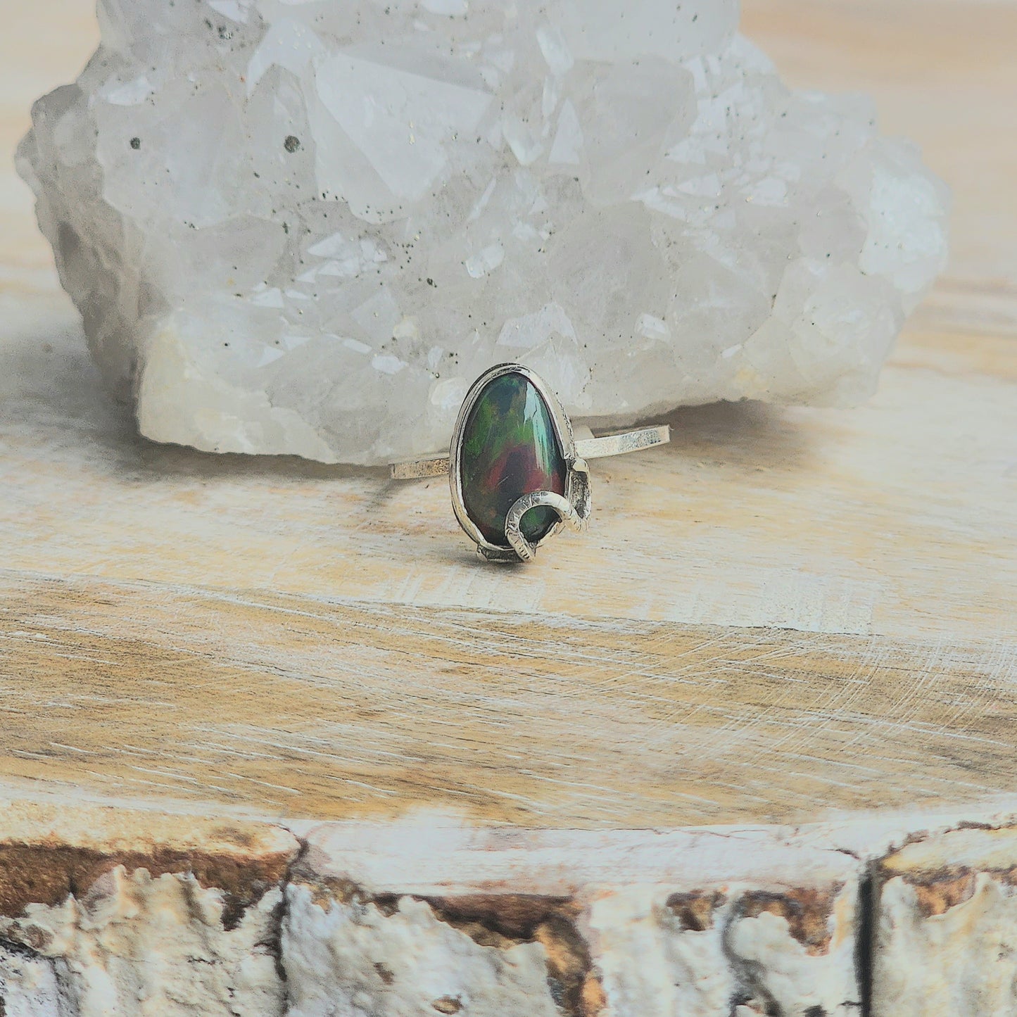 Black Opal Snake Ring