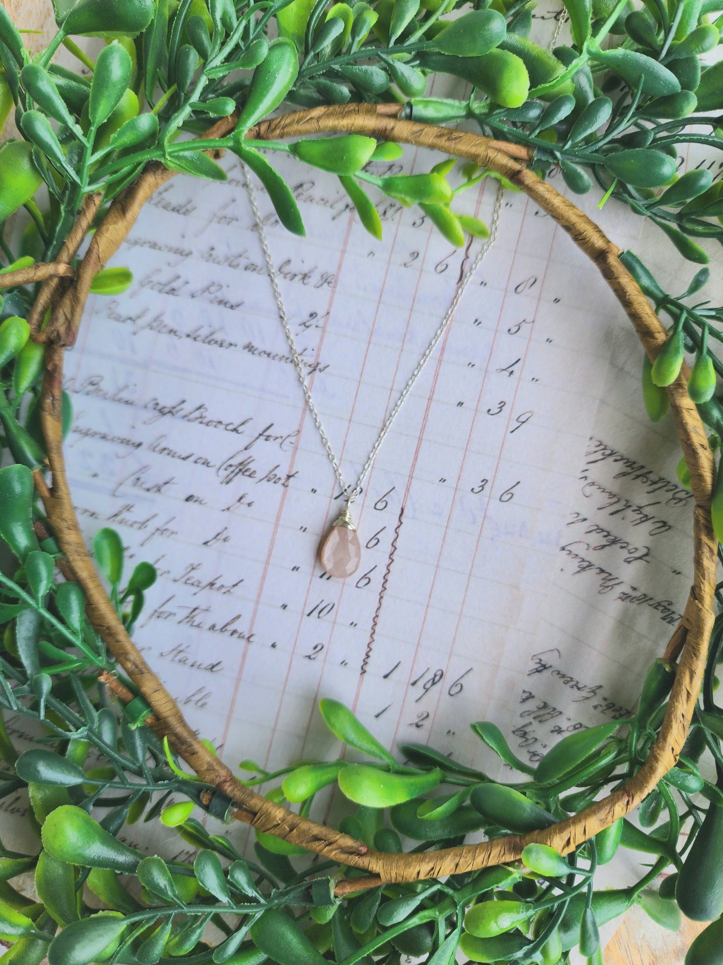 Peach Moonstone Necklace on Sterling Silver Chain