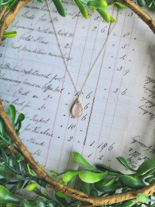 Peach Moonstone Necklace on Sterling Silver Chain