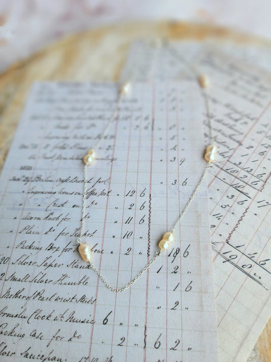 Double Pearl Beaded Chain on Sterling Silver Chain