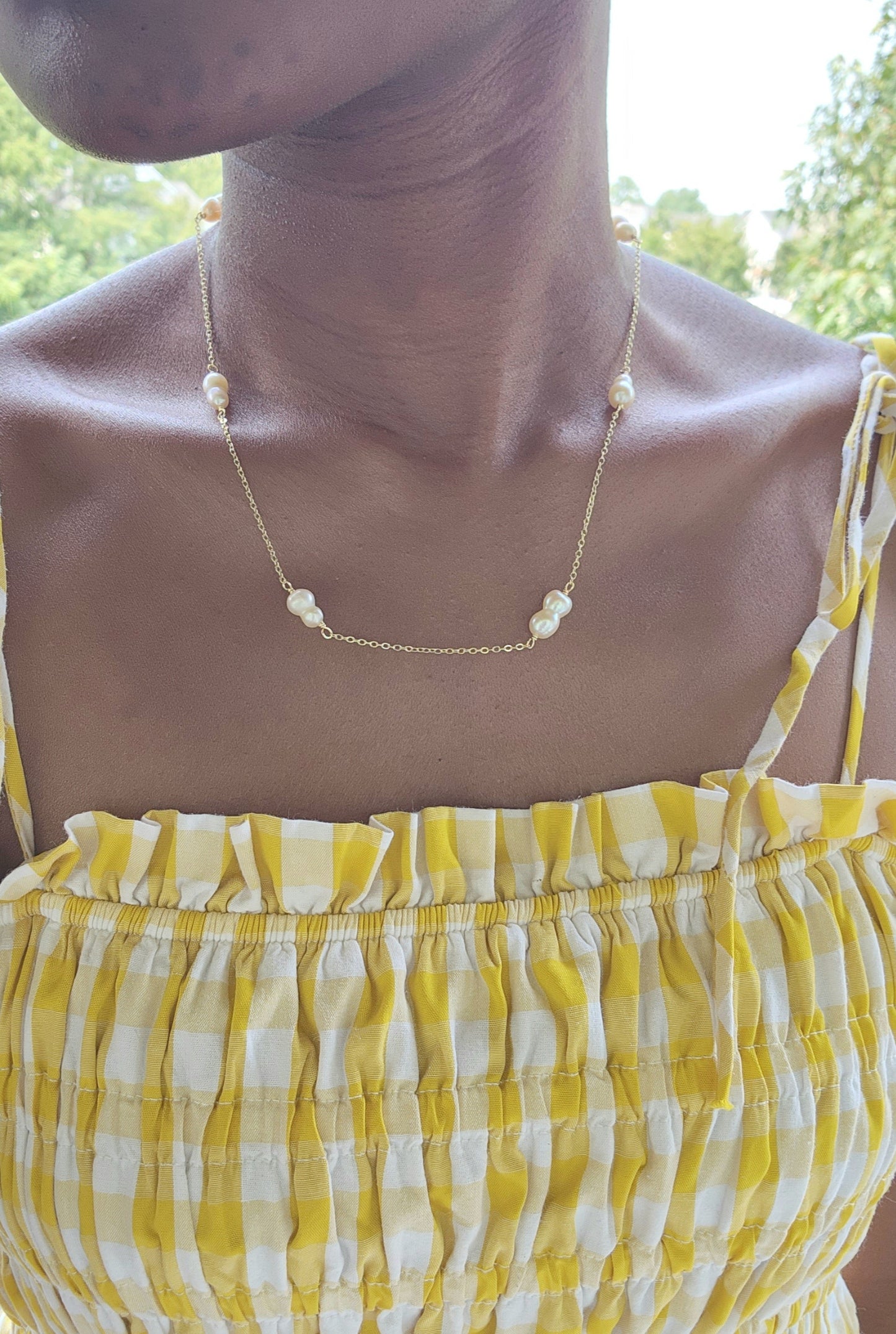 Double Pearl Beaded Chain with Gold Filled Chain