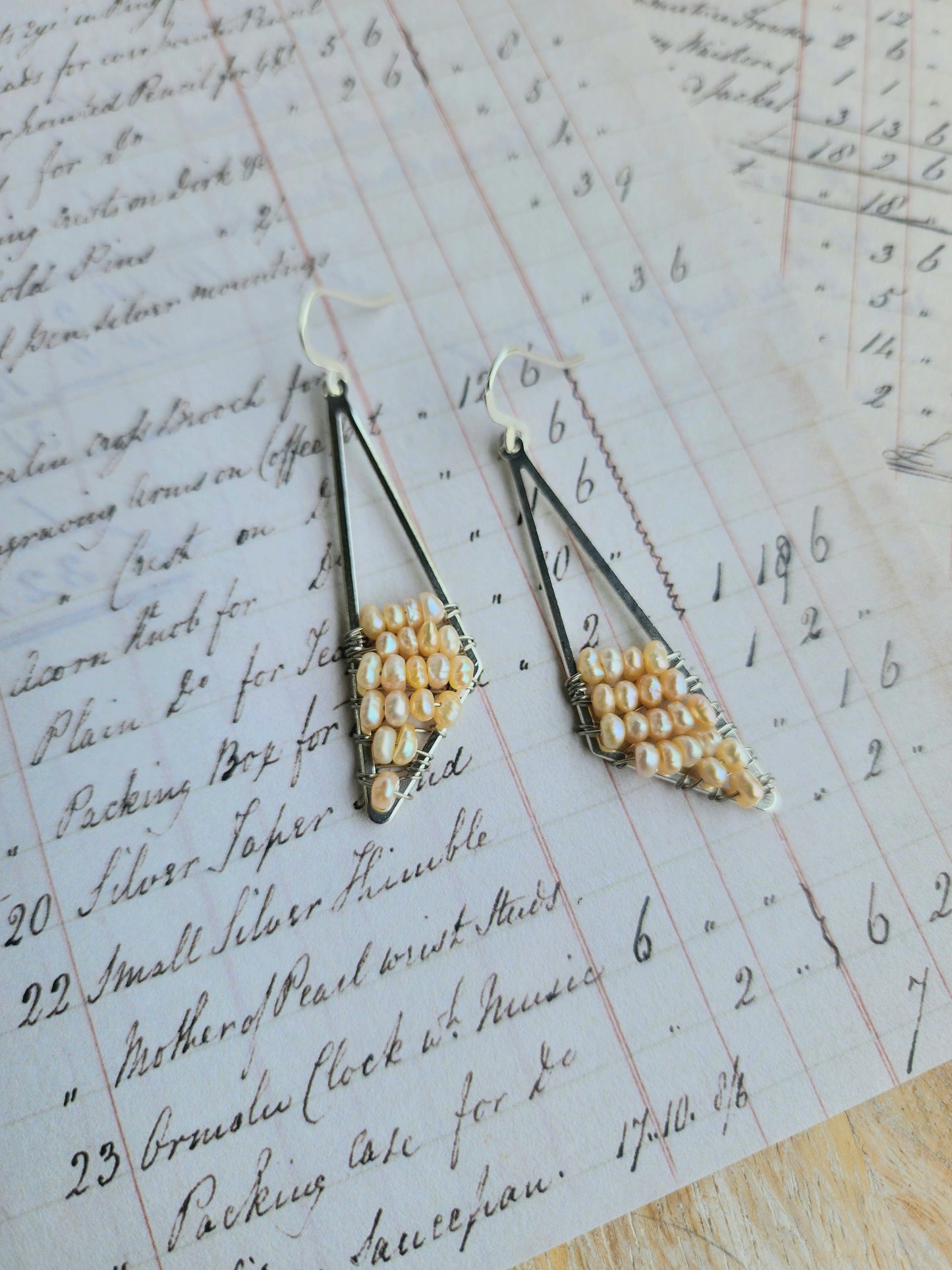 Triangle Drop Earrings with Freshwater Pearls
