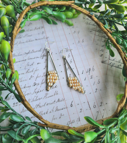 Triangle Drop Earrings with Freshwater Pearls