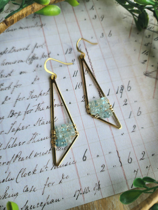 Triangle Drop Earrings with Aquamarine (Gold)