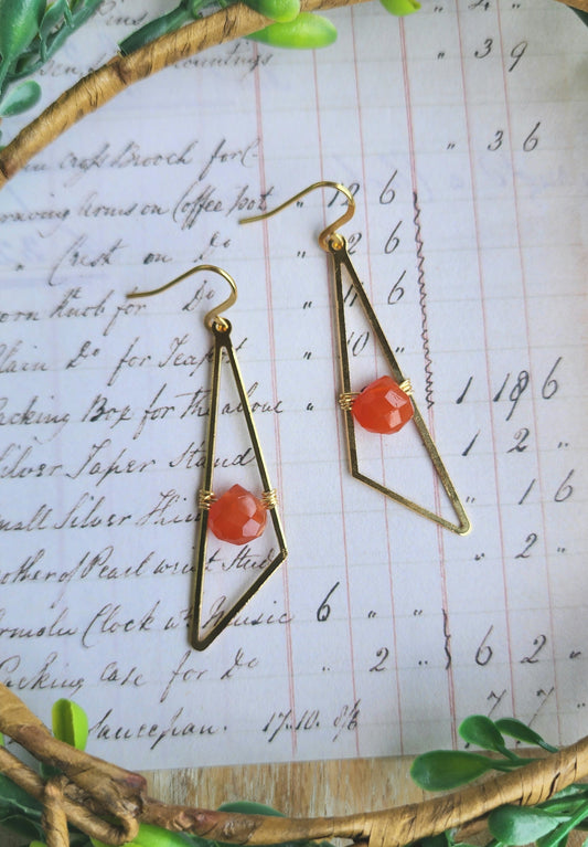 Triangle Drop Earrings with Carnelian Drops