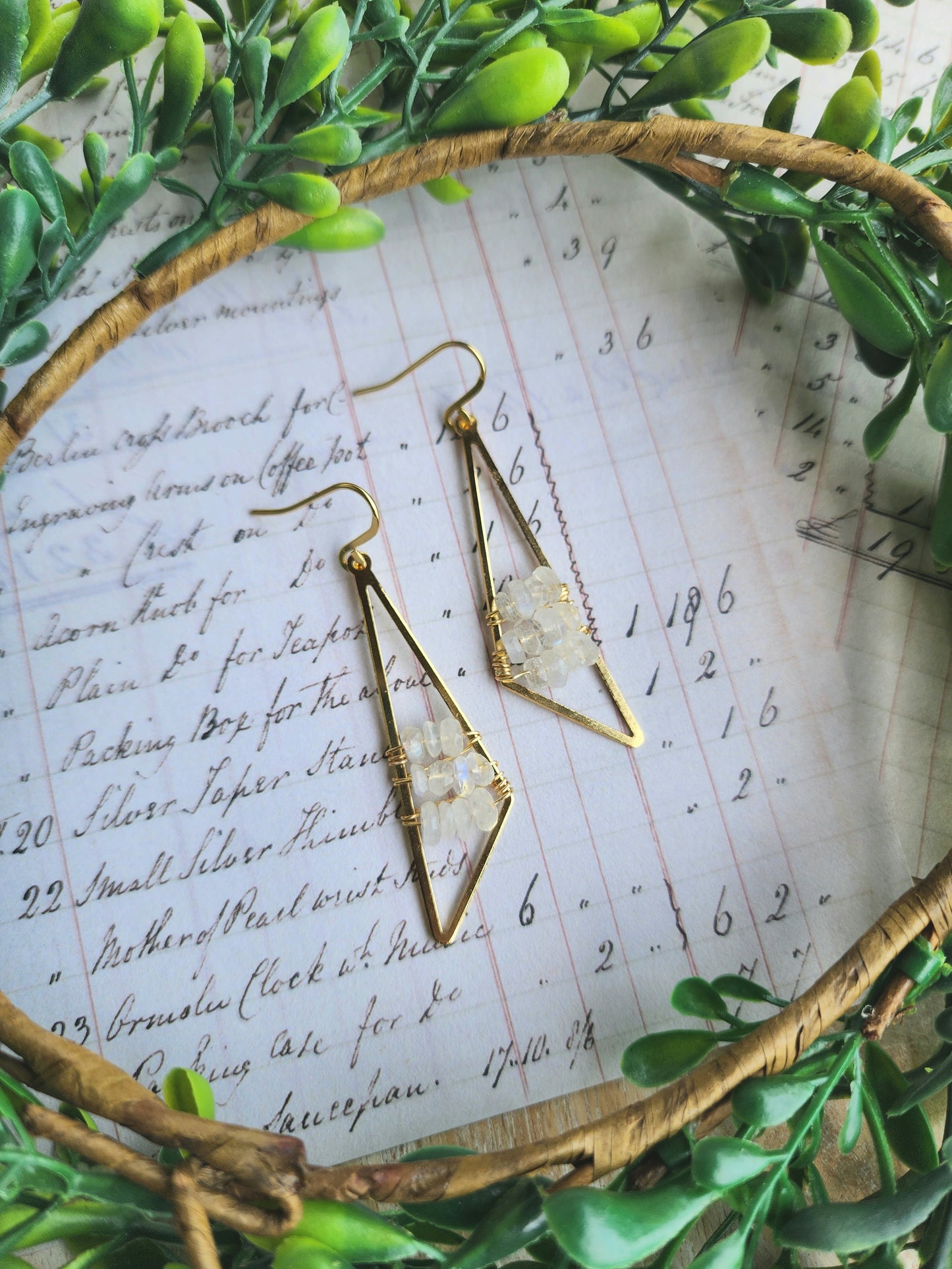 Triangle Drop Earrings with Rainbow Moonstone