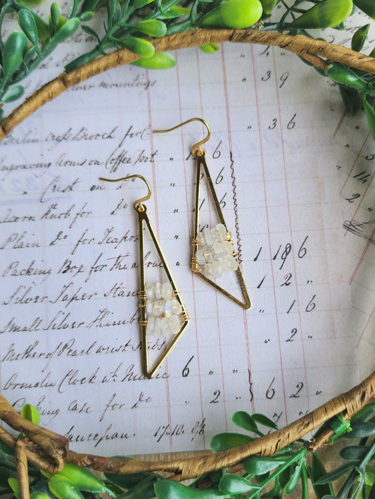 Triangle Drop Earrings with Rainbow Moonstone