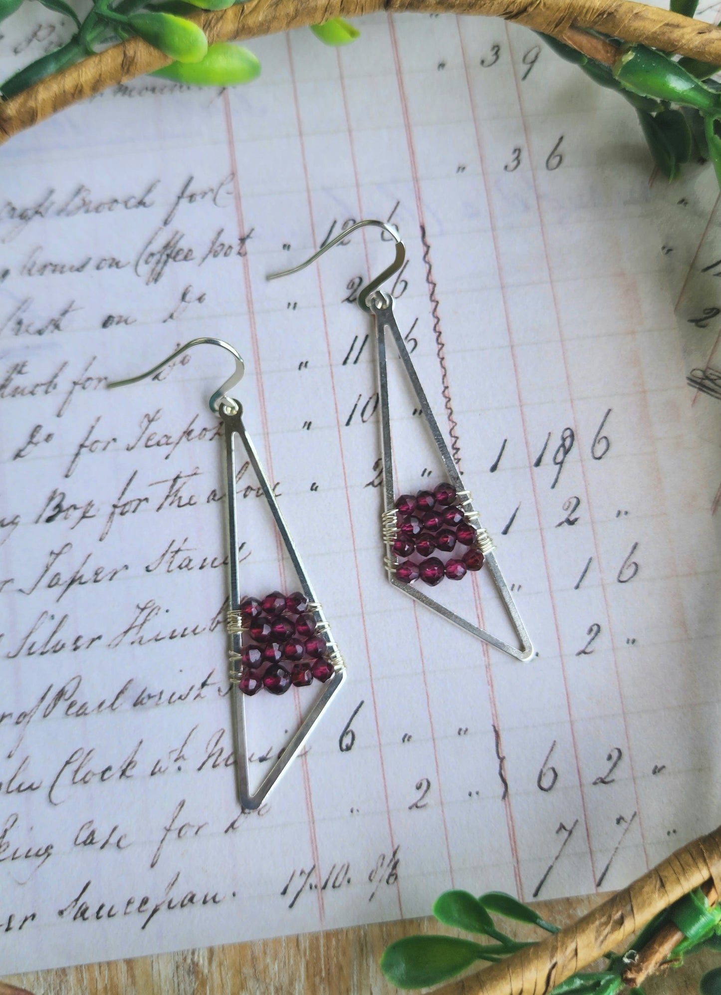 Triangle Drop Earrings with Garnet