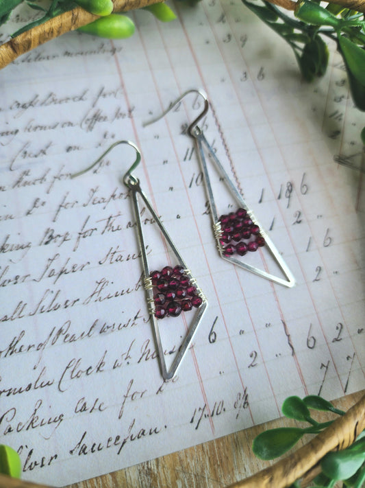 Triangle Drop Earrings with Garnet