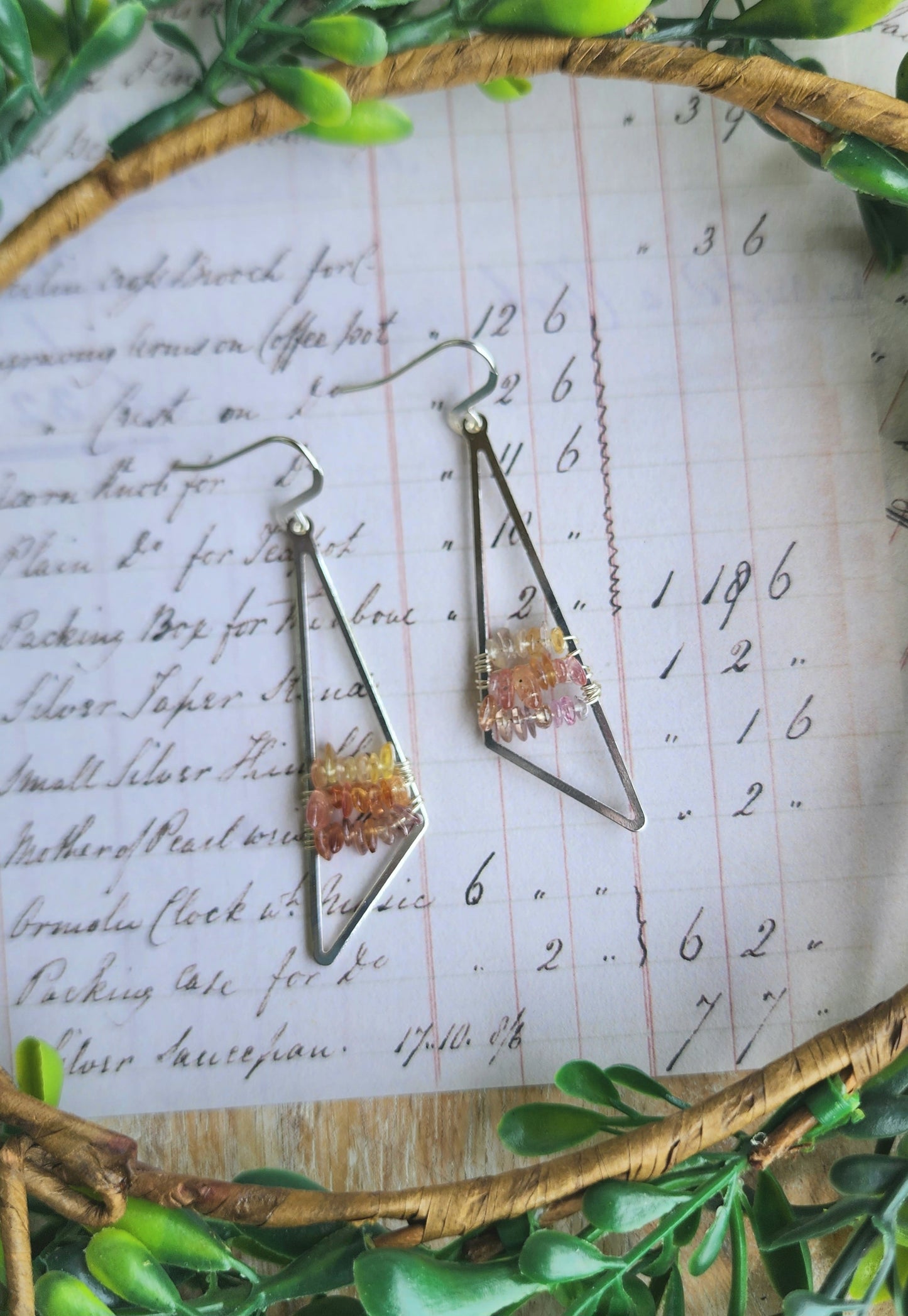 Multi-Stone Triangle Drop Earrings (Pinks)
