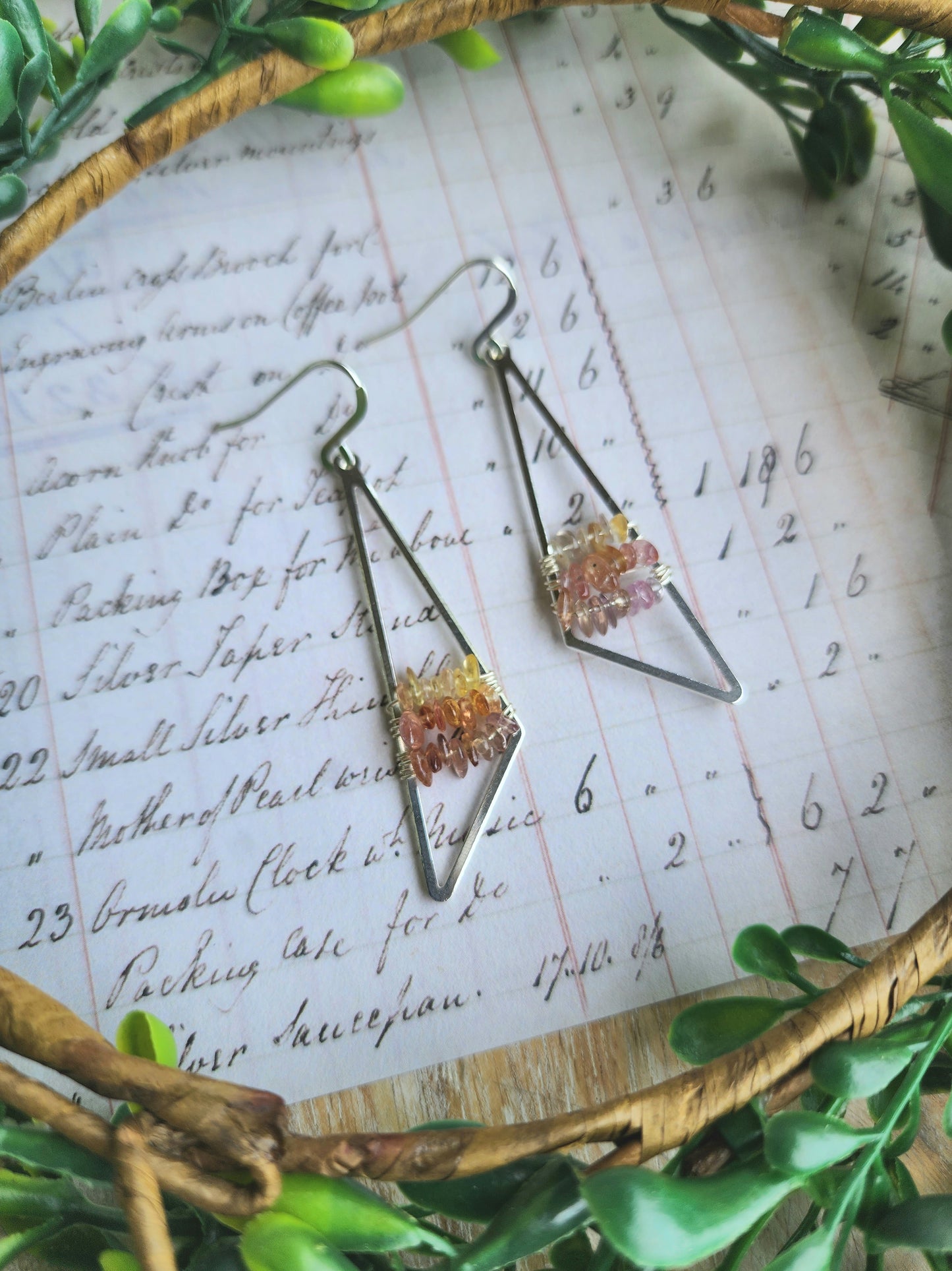Multi-Stone Triangle Drop Earrings (Pinks)