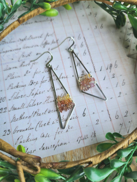Multi-Stone Triangle Drop Earrings (Pinks)