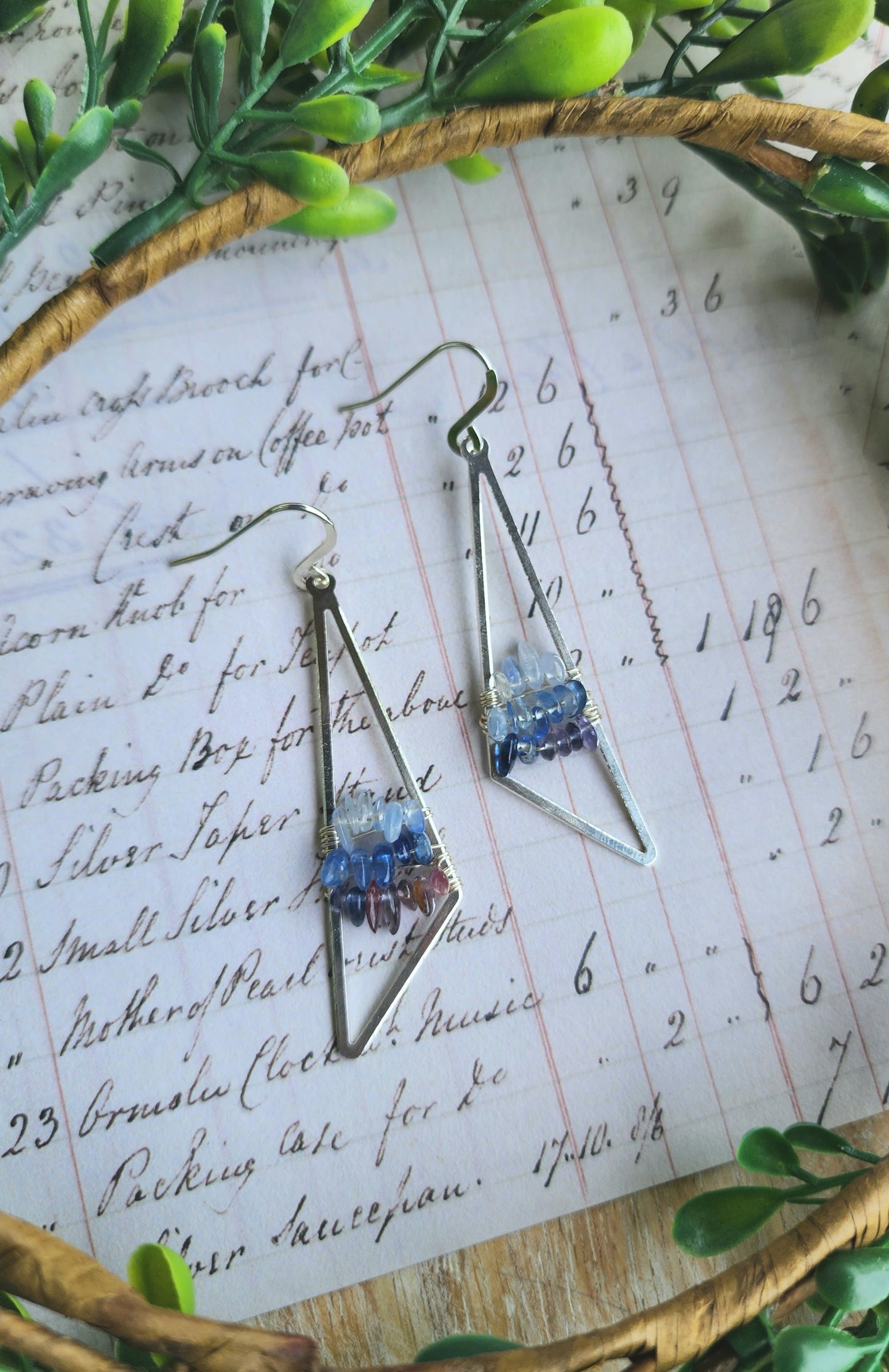 Multi-Stone Triangle Drop Earrings (Blues)