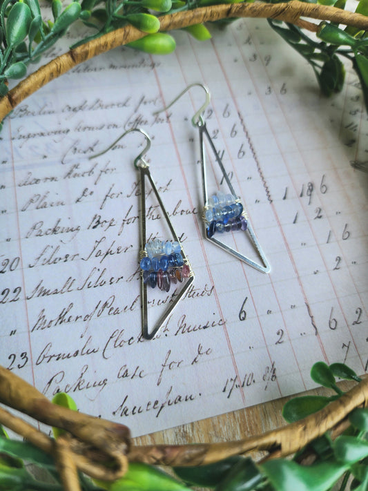 Multi-Stone Triangle Drop Earrings (Blues)