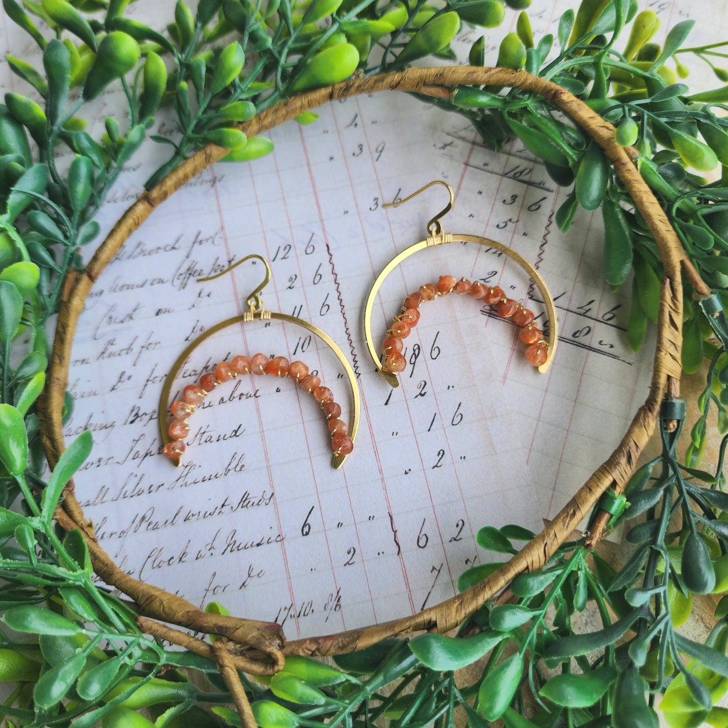 Sunstone Crescent Moon Earrings