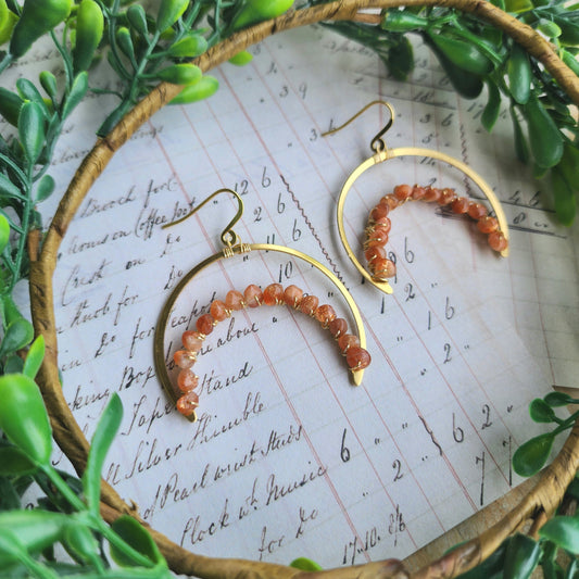 Sunstone Crescent Moon Earrings