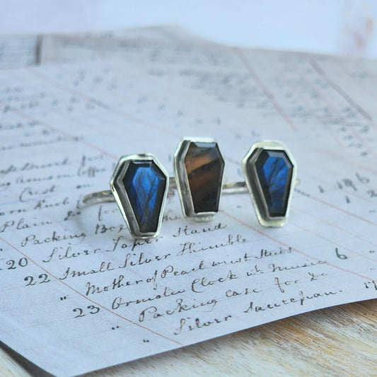 Labradorite Coffin Ring Size 8