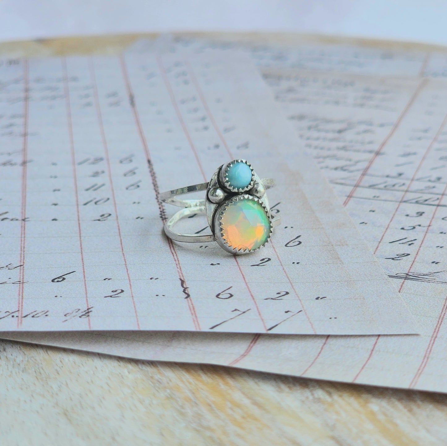 Opal and Larimar Ring Size 8.5