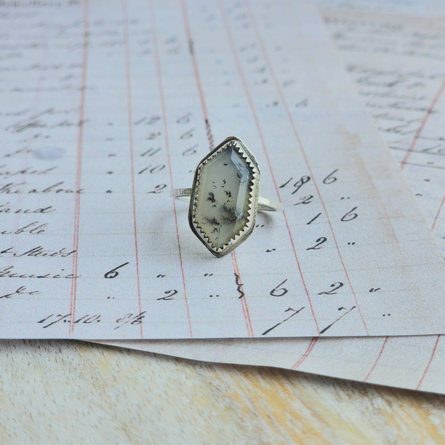 Dendritic Opal Hexagon Ring Size 7.25