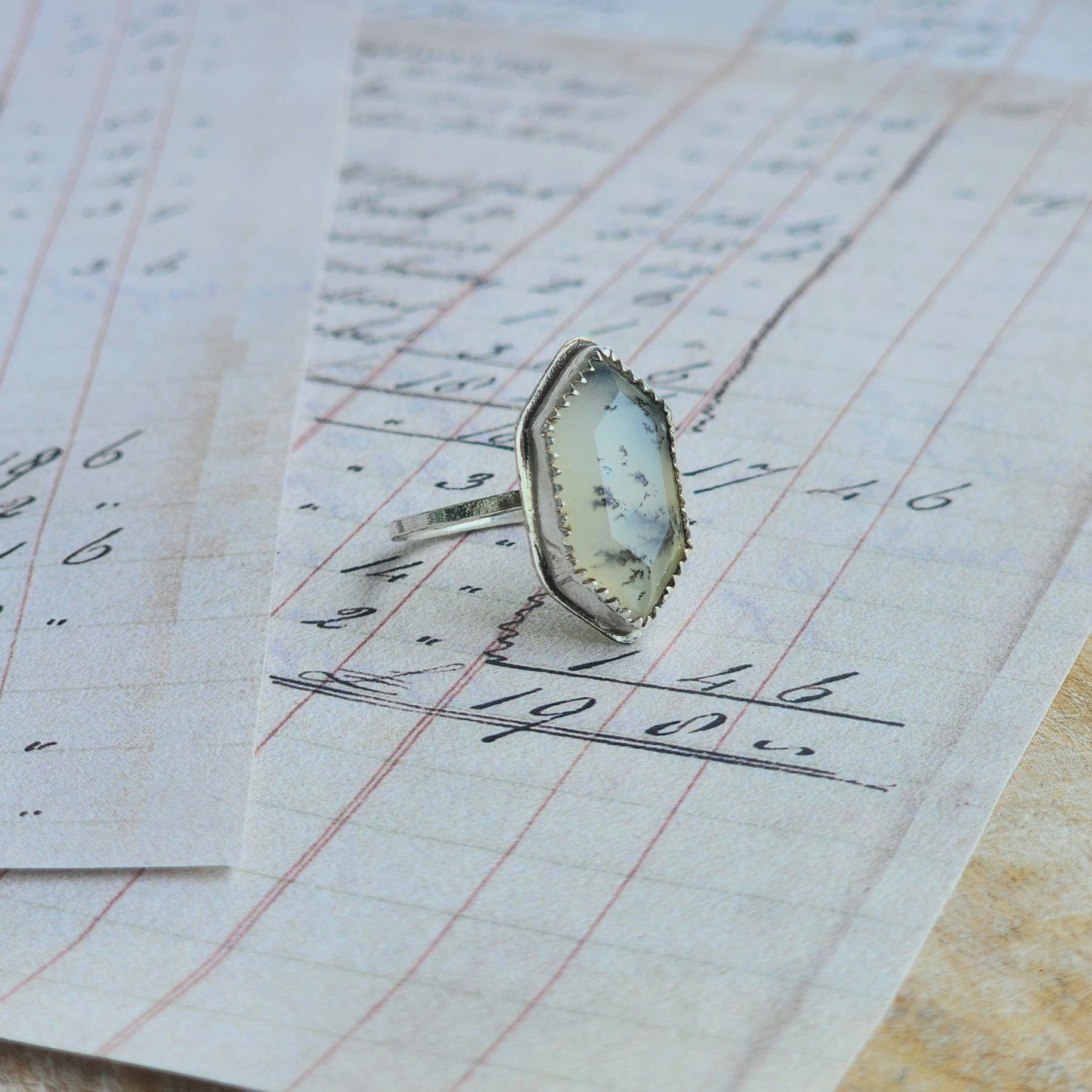 Dendritic Opal Hexagon Ring Size 7.25
