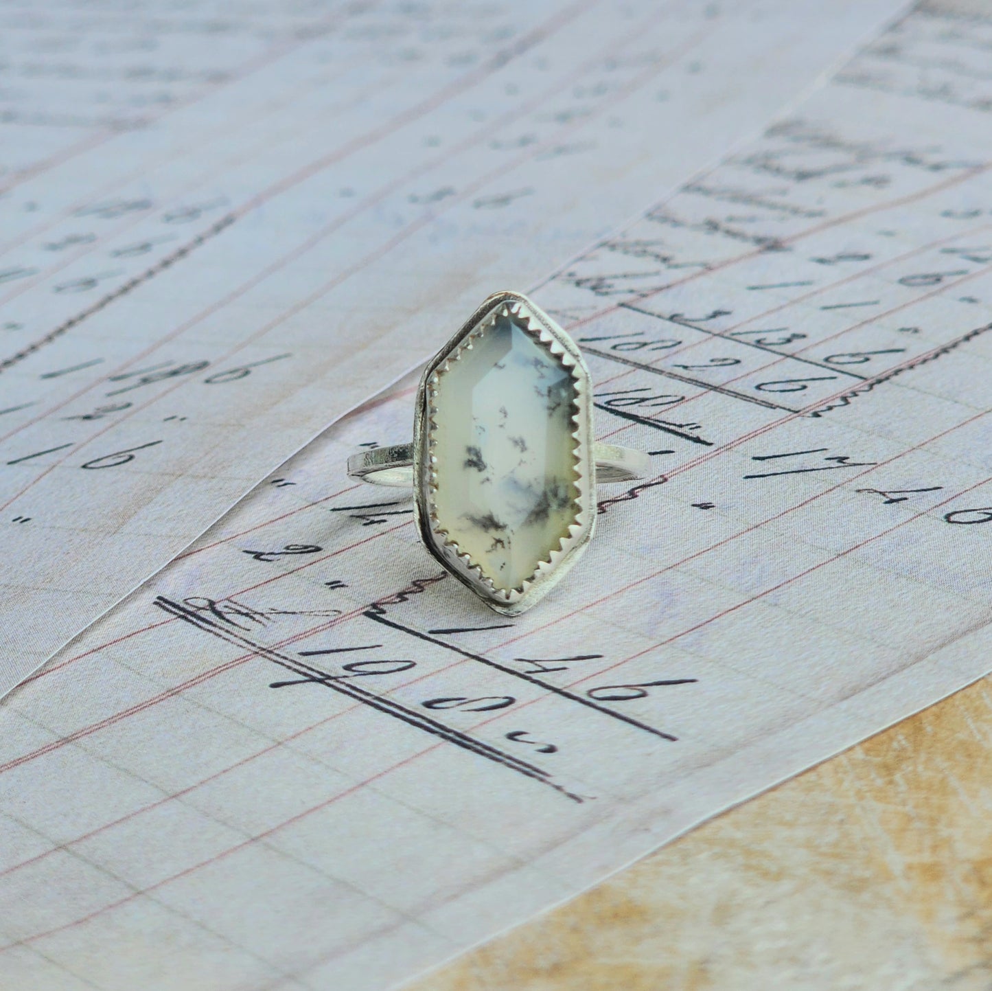 Dendritic Opal Hexagon Ring Size 7.25