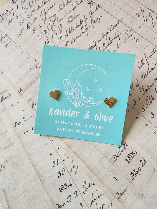 Brass Heart Stud Earrings