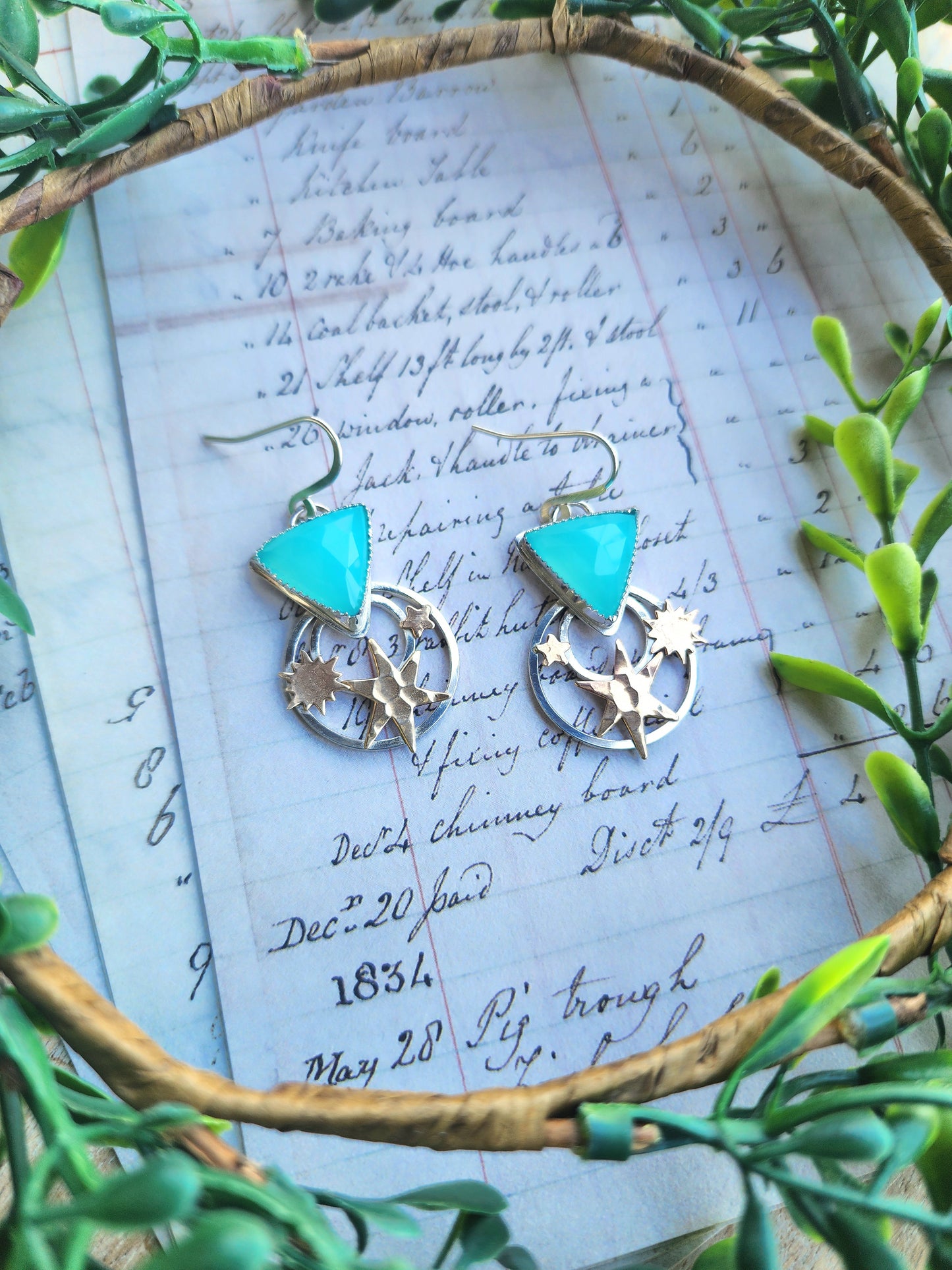 Aqua Chalcedony Stargazer Earrings