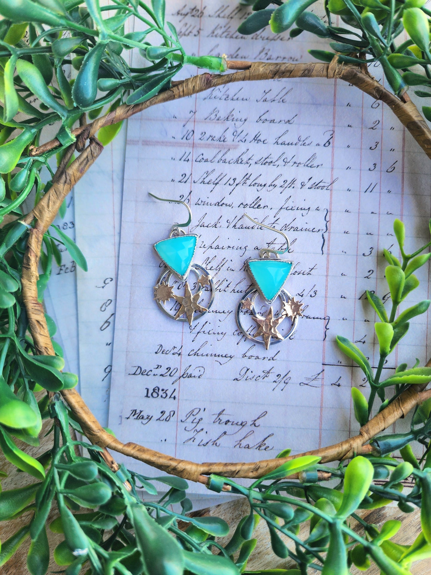 Aqua Chalcedony Stargazer Earrings