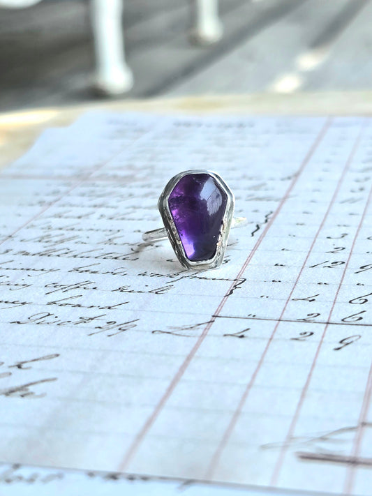 Amethyst Coffin Ring (Size 8.5)