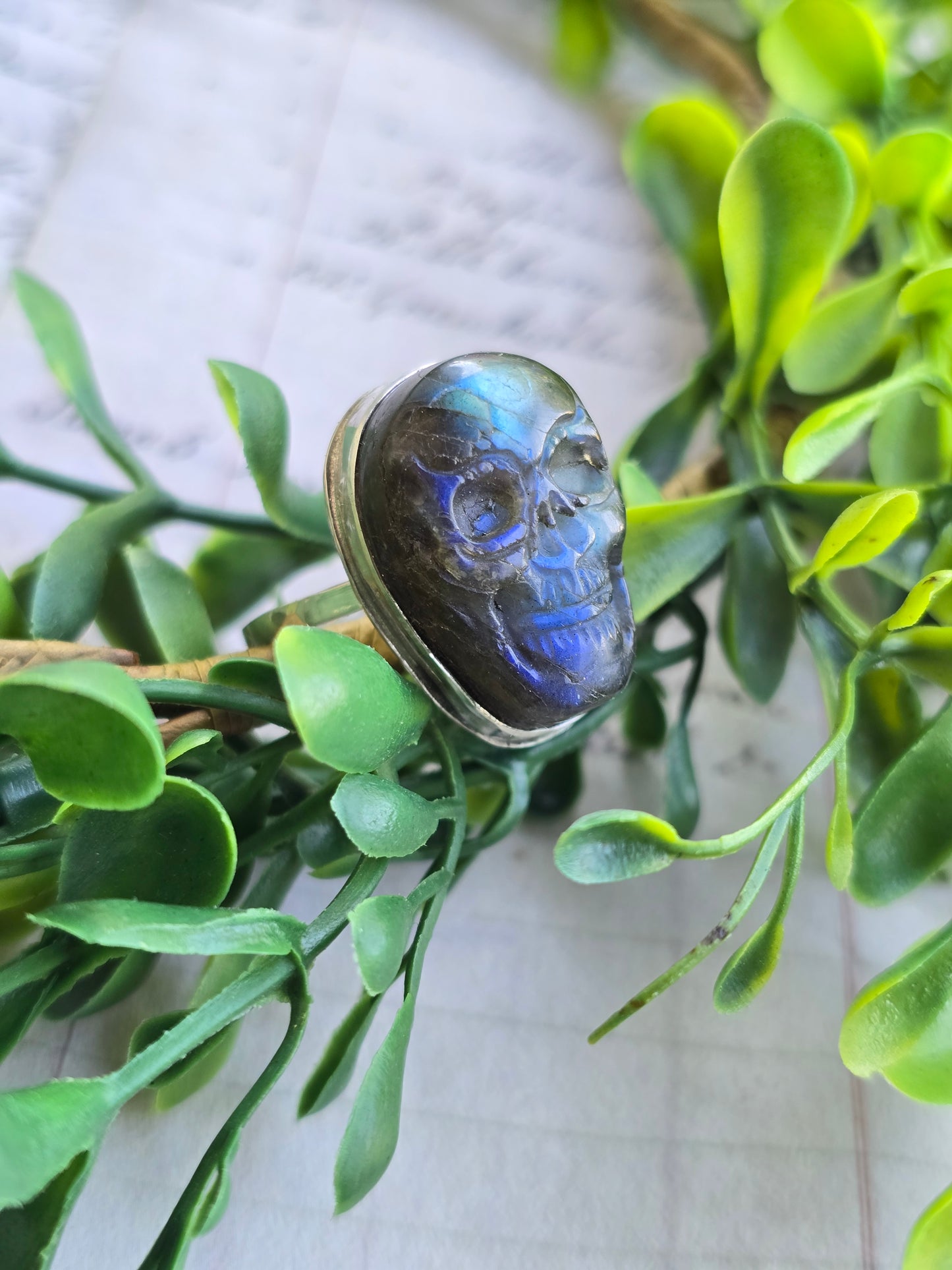 Labradorite Skull Ring (Size 9)