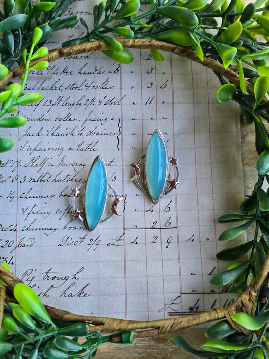 Aqua Chalcedony Cosmic Stud Earrings