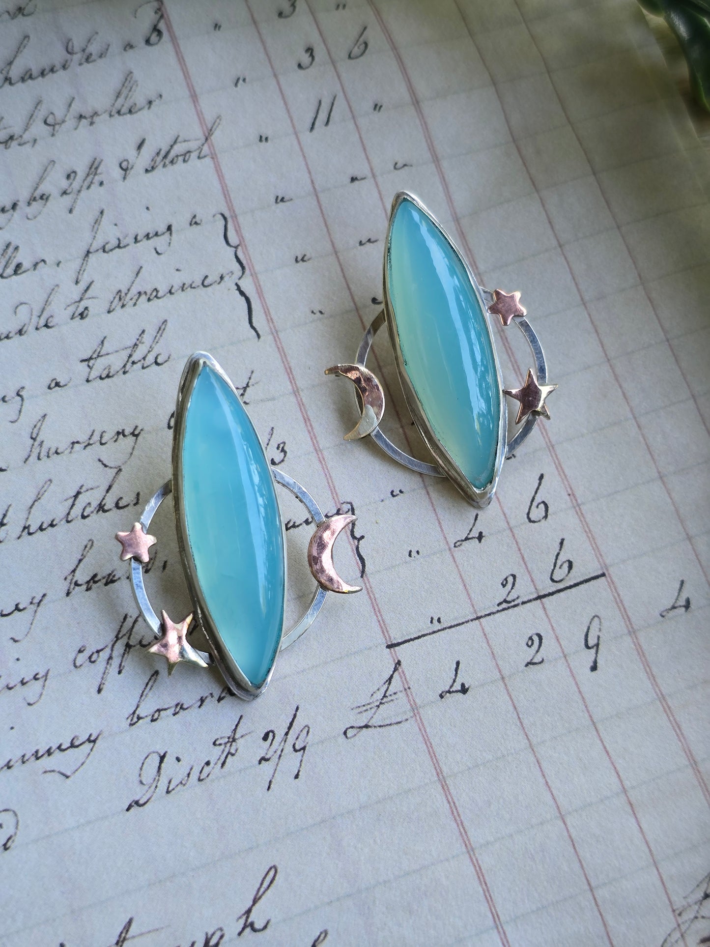 Aqua Chalcedony Cosmic Stud Earrings