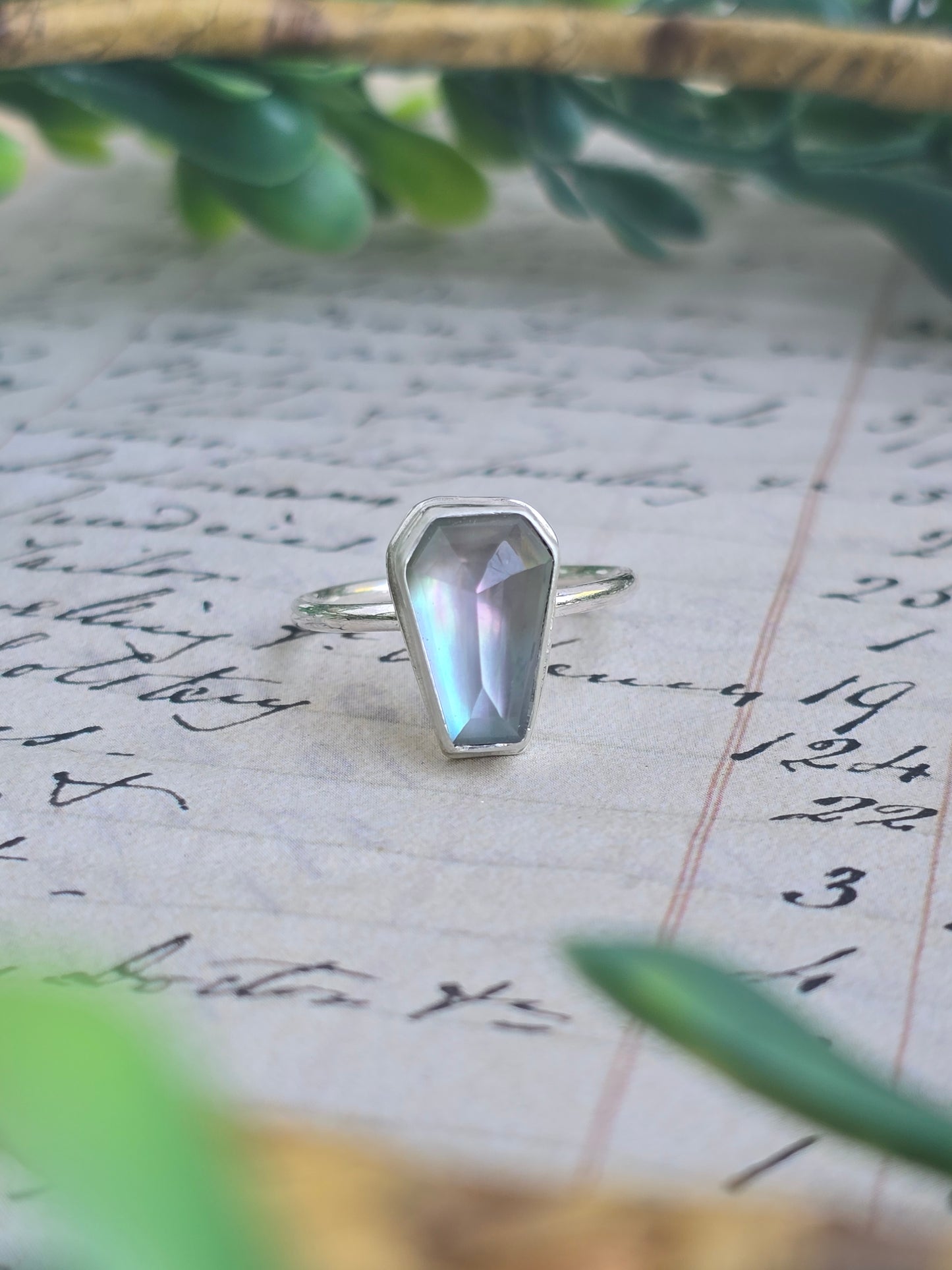 Mother of Pearl Coffin Ring (Size 7)