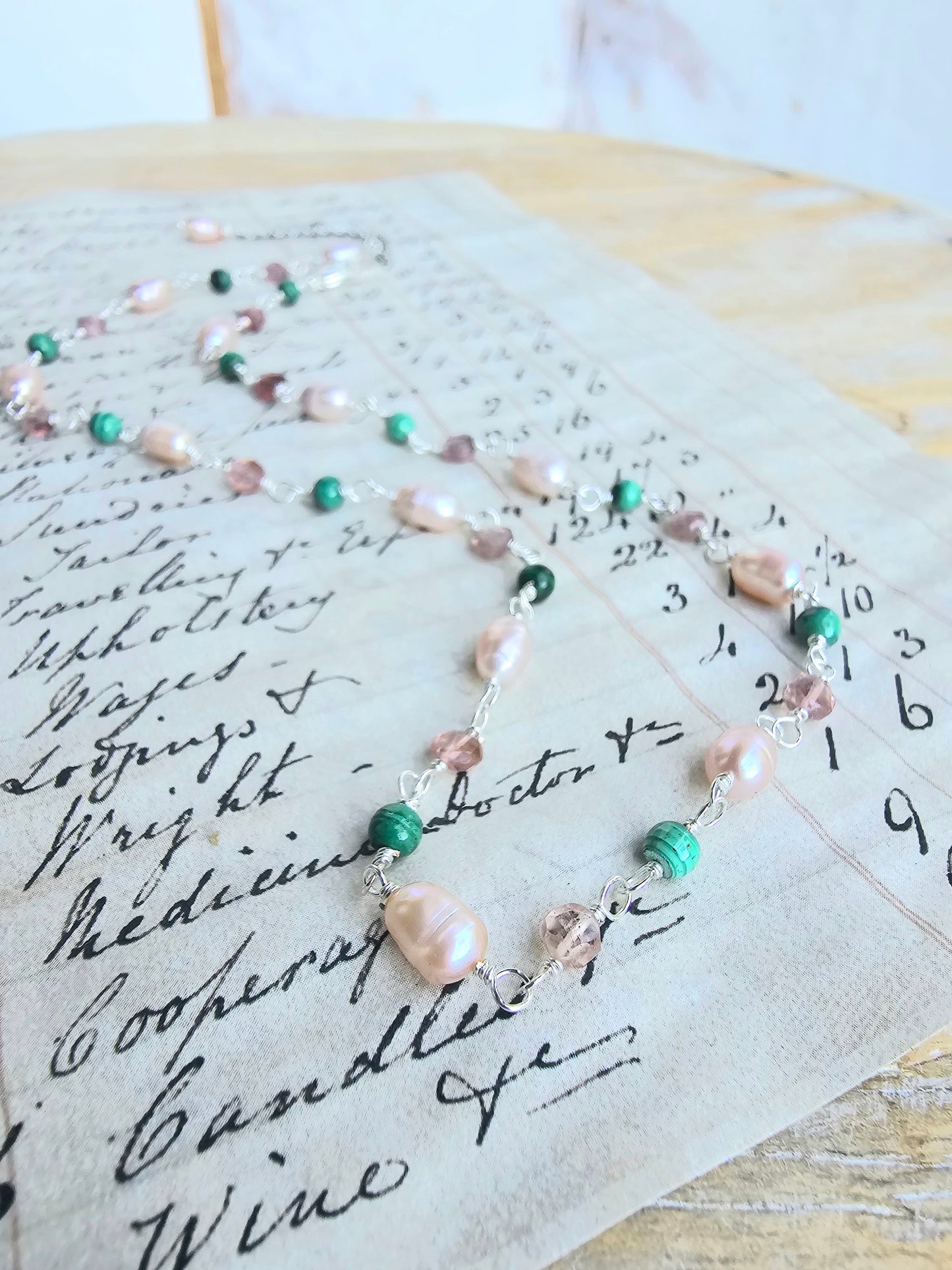 Pearl and Malachite Layering Necklace