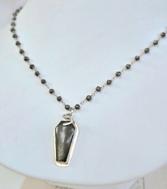 Silver Sheen Obsidian Coffin Necklace