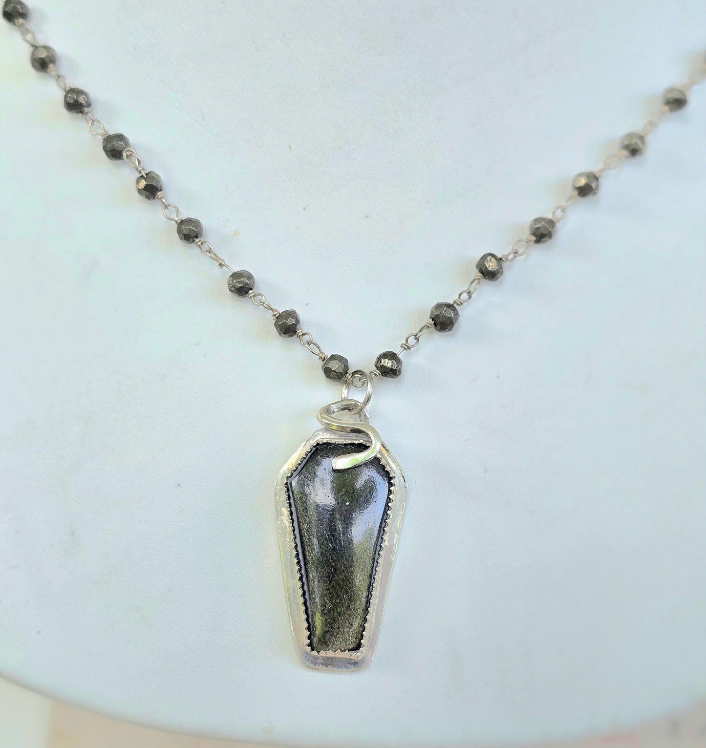 Silver Sheen Obsidian Coffin Necklace