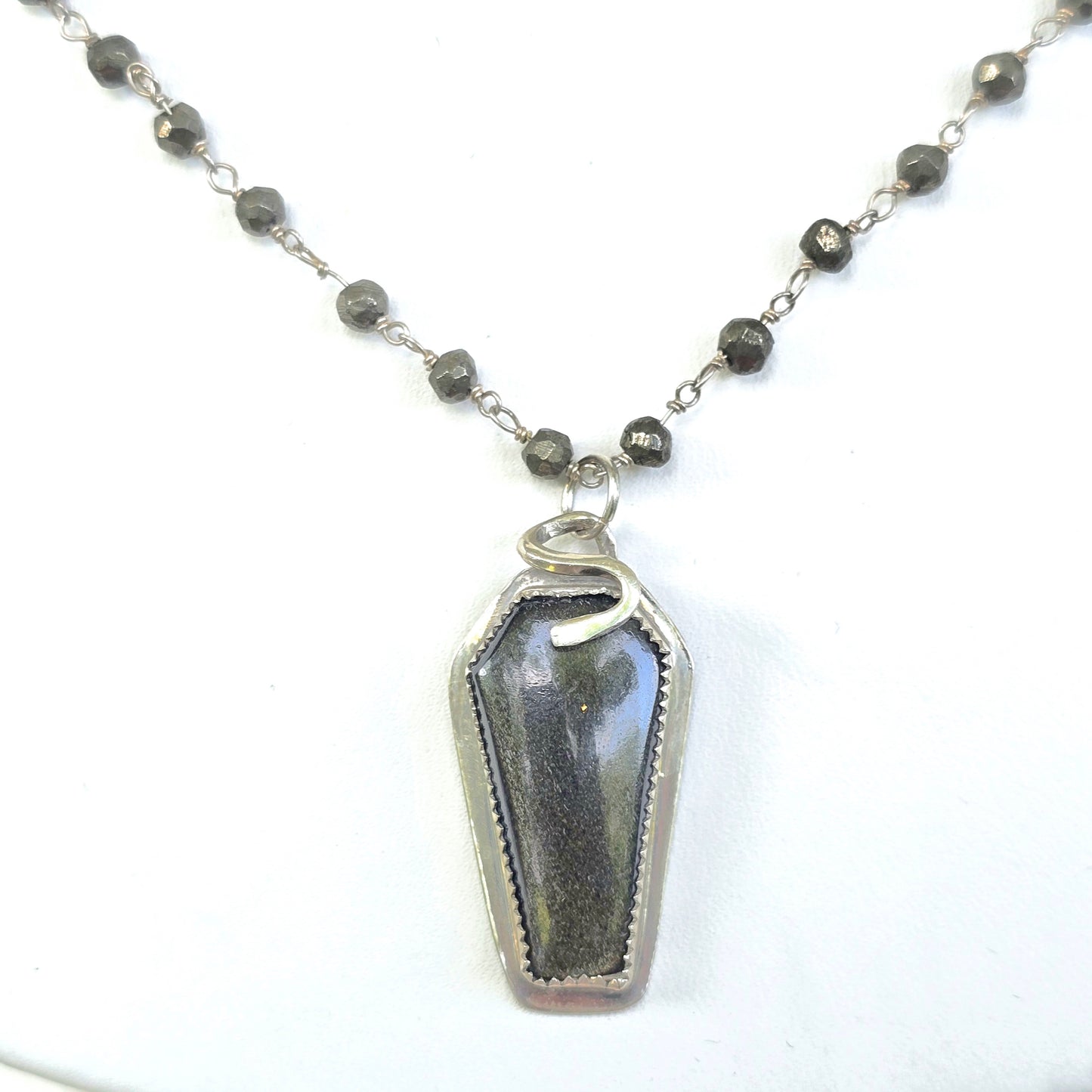 Silver Sheen Obsidian Coffin Necklace