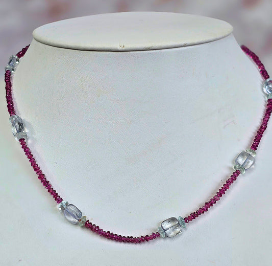 Garnet and Aquamarine Beaded Necklace