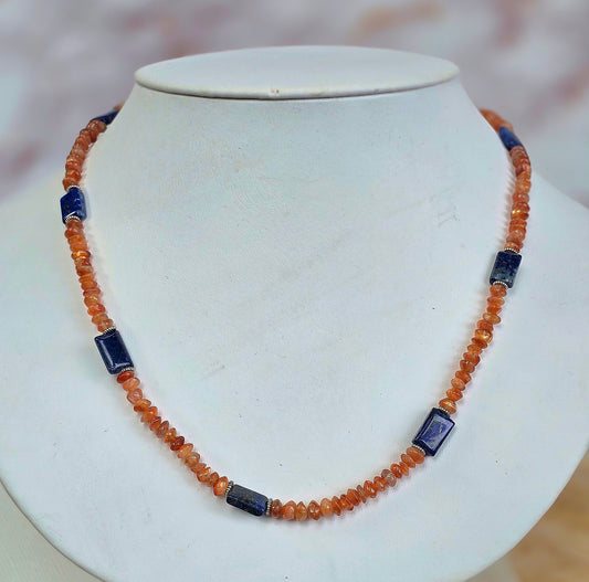 Sunstone and Lapis Beaded Necklace