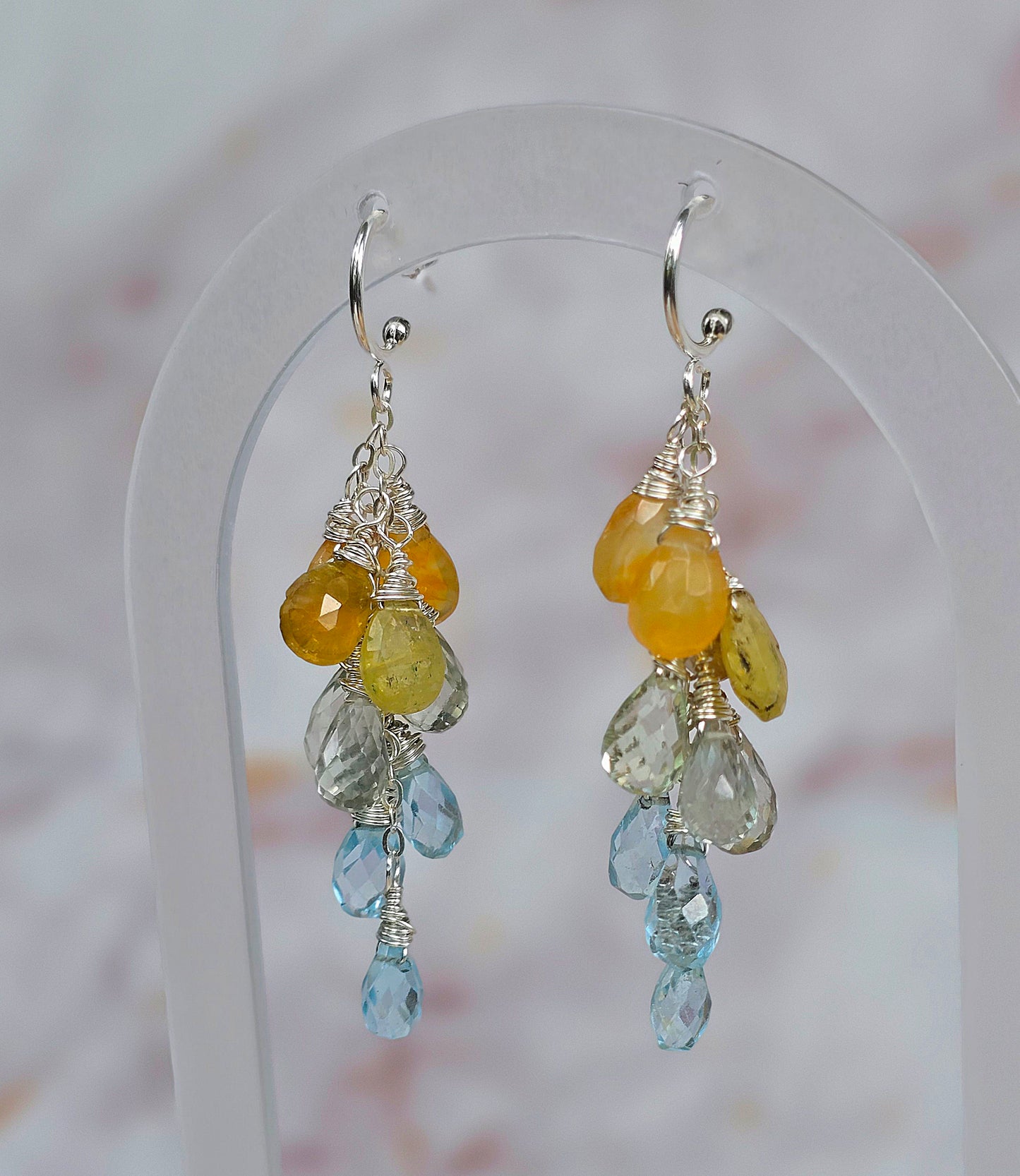 Aquamarine, Tourmaline and Citrine Chandelier Earrings