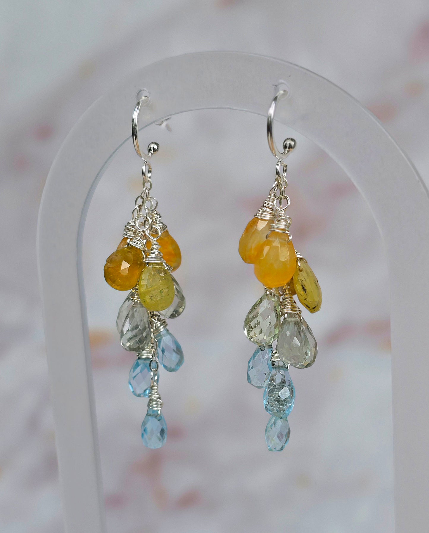 Aquamarine, Tourmaline and Citrine Chandelier Earrings