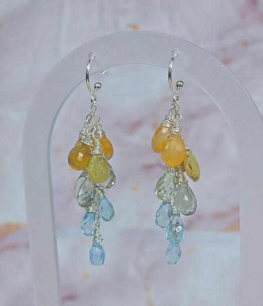Aquamarine, Tourmaline and Citrine Chandelier Earrings